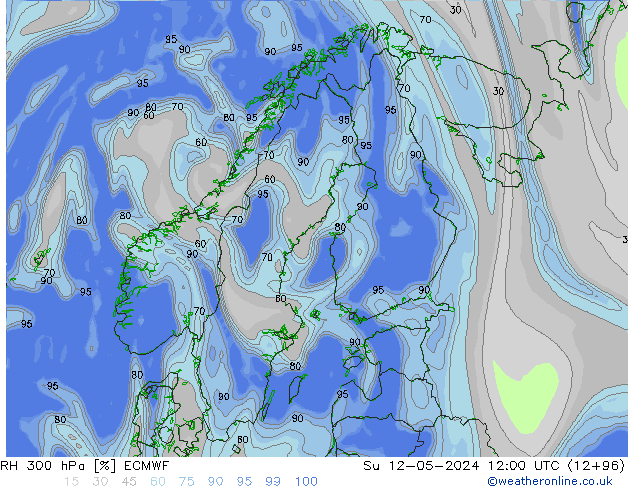 Humidité rel. 300 hPa ECMWF dim 12.05.2024 12 UTC