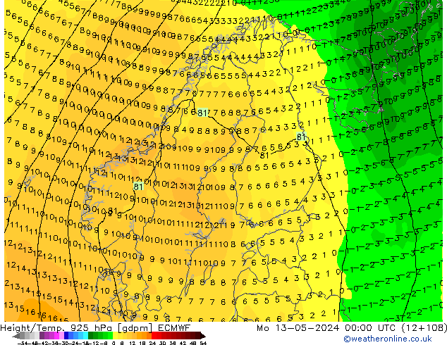 Hoogte/Temp. 925 hPa ECMWF ma 13.05.2024 00 UTC