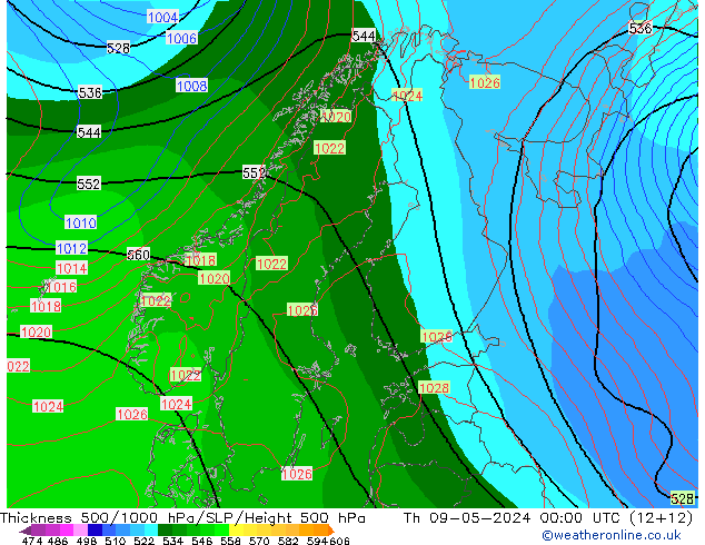 Schichtdicke 500-1000 hPa ECMWF Do 09.05.2024 00 UTC