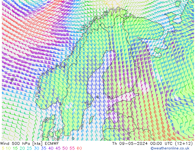 Wind 500 hPa ECMWF Th 09.05.2024 00 UTC