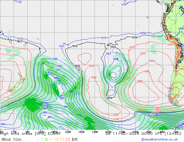 yüksek rüzgarlı alanlar ECMWF Cts 11.05.2024 00 UTC