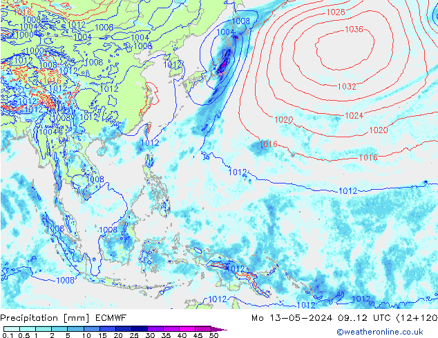 Precipitation ECMWF Mo 13.05.2024 12 UTC