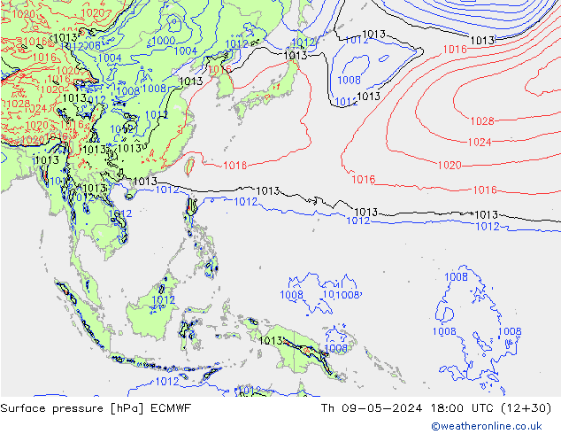 Atmosférický tlak ECMWF Čt 09.05.2024 18 UTC