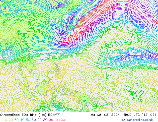 Stromlinien 300 hPa ECMWF Mi 08.05.2024 15 UTC