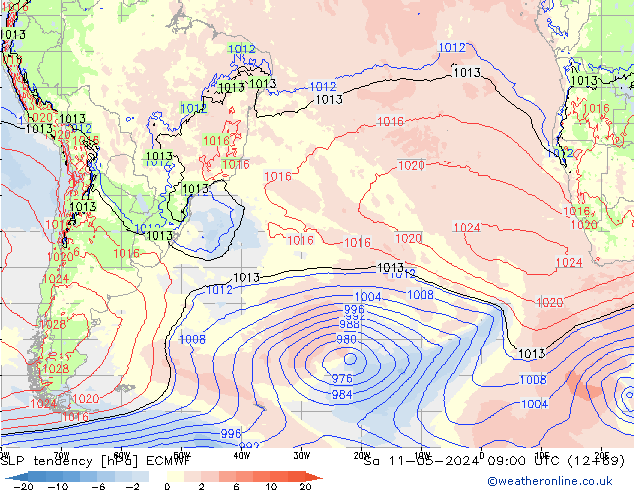 Druktendens (+/-) ECMWF za 11.05.2024 09 UTC