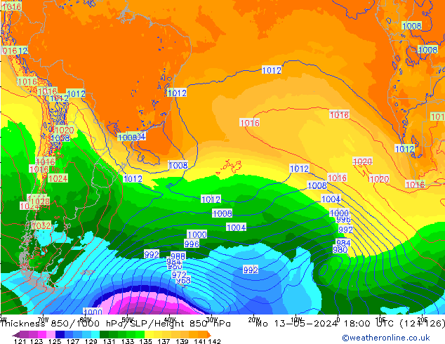 850-1000 hPa Kalınlığı ECMWF Pzt 13.05.2024 18 UTC