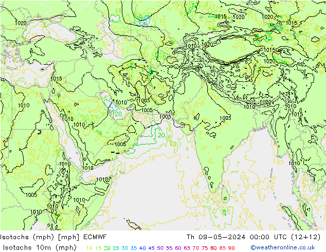 Isotachen (mph) ECMWF do 09.05.2024 00 UTC