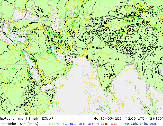 Isotachs (mph) ECMWF  13.05.2024 12 UTC