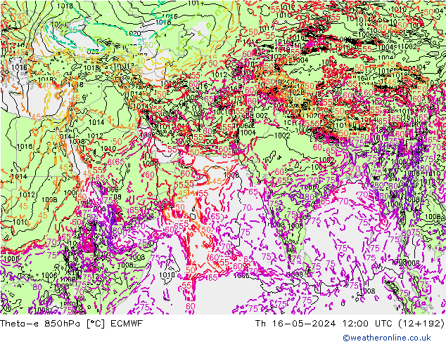 Theta-e 850hPa ECMWF  16.05.2024 12 UTC