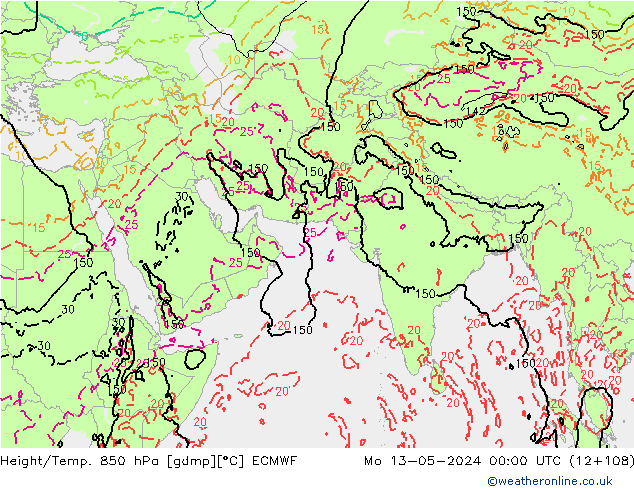 Z500/Rain (+SLP)/Z850 ECMWF lun 13.05.2024 00 UTC