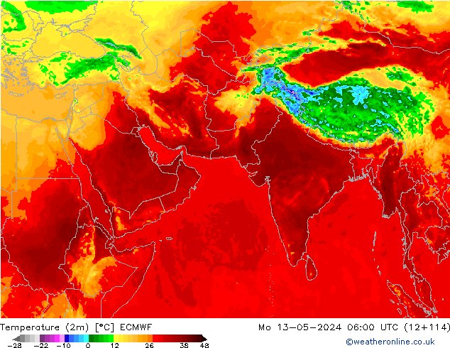 Sıcaklık Haritası (2m) ECMWF Pzt 13.05.2024 06 UTC