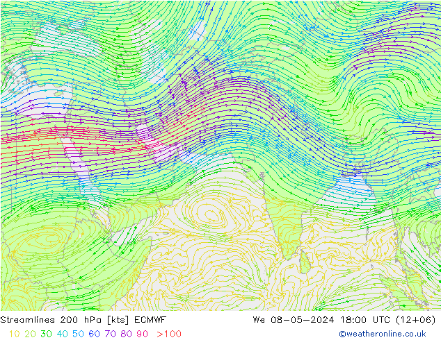 风 200 hPa ECMWF 星期三 08.05.2024 18 UTC