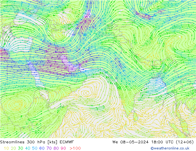 风 300 hPa ECMWF 星期三 08.05.2024 18 UTC