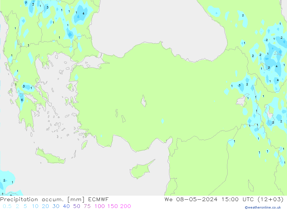 Toplam Yağış ECMWF Çar 08.05.2024 15 UTC