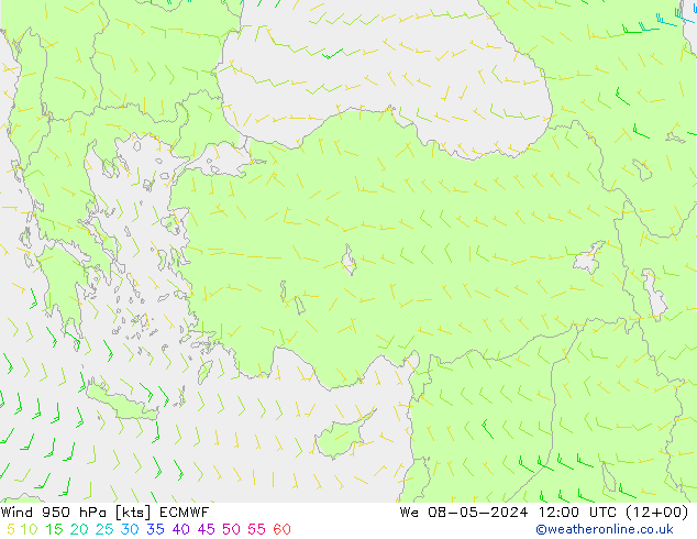 Vent 950 hPa ECMWF mer 08.05.2024 12 UTC