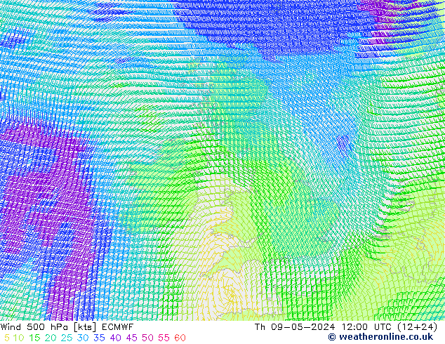 Wind 500 hPa ECMWF Th 09.05.2024 12 UTC