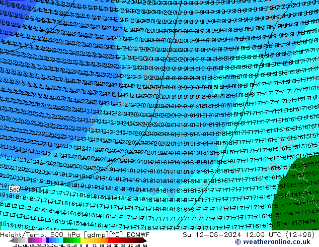 Z500/Rain (+SLP)/Z850 ECMWF Su 12.05.2024 12 UTC