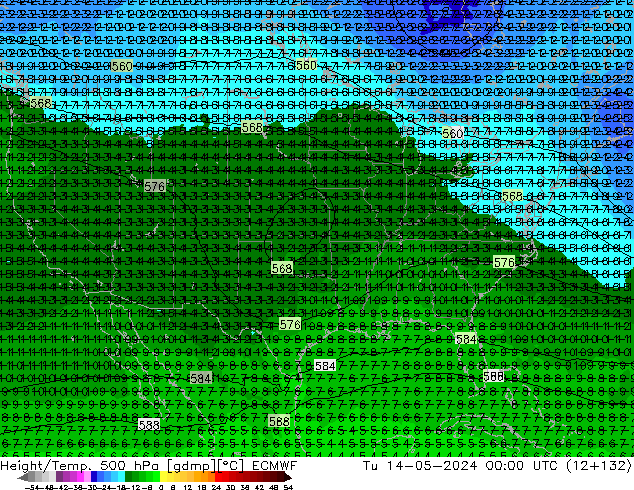 Hoogte/Temp. 500 hPa ECMWF di 14.05.2024 00 UTC