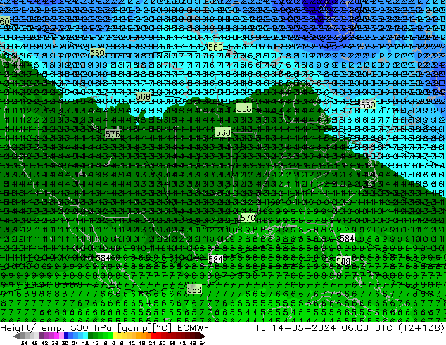 Z500/Yağmur (+YB)/Z850 ECMWF Sa 14.05.2024 06 UTC