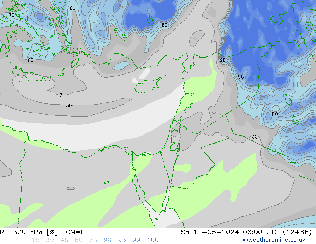 Humidité rel. 300 hPa ECMWF sam 11.05.2024 06 UTC