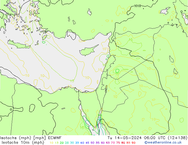 Isotachs (mph) ECMWF mar 14.05.2024 06 UTC