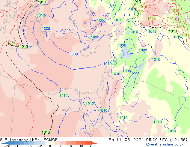 Drucktendenz ECMWF Sa 11.05.2024 06 UTC