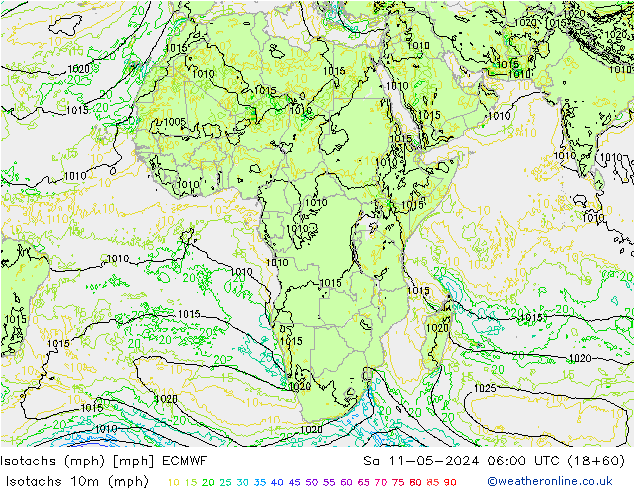 Isotachs (mph) ECMWF Sa 11.05.2024 06 UTC