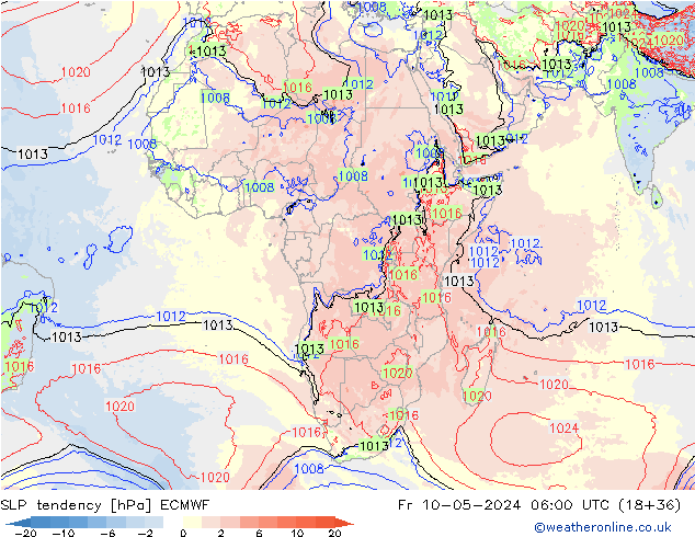 SLP tendency ECMWF Pá 10.05.2024 06 UTC