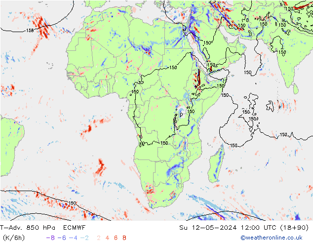 T-Adv. 850 hPa ECMWF Su 12.05.2024 12 UTC