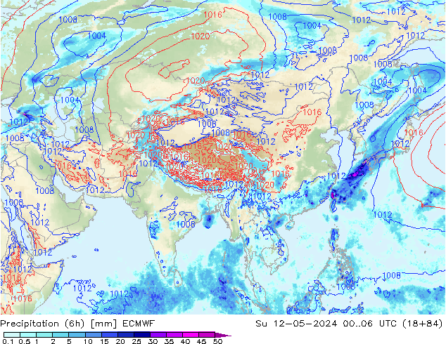 Precipitazione (6h) ECMWF dom 12.05.2024 06 UTC
