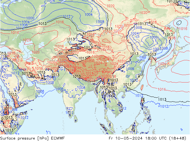 Surface pressure ECMWF Fr 10.05.2024 18 UTC