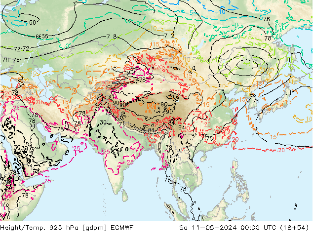 Hoogte/Temp. 925 hPa ECMWF za 11.05.2024 00 UTC