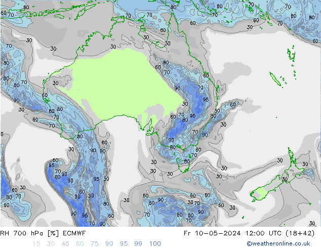 Humidité rel. 700 hPa ECMWF ven 10.05.2024 12 UTC