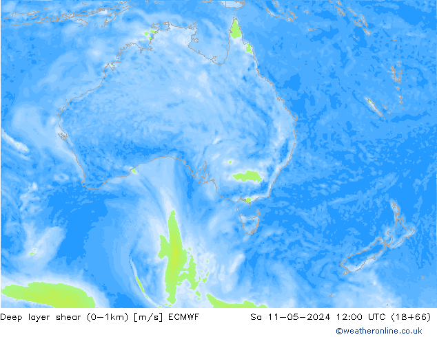 Deep layer shear (0-1km) ECMWF za 11.05.2024 12 UTC