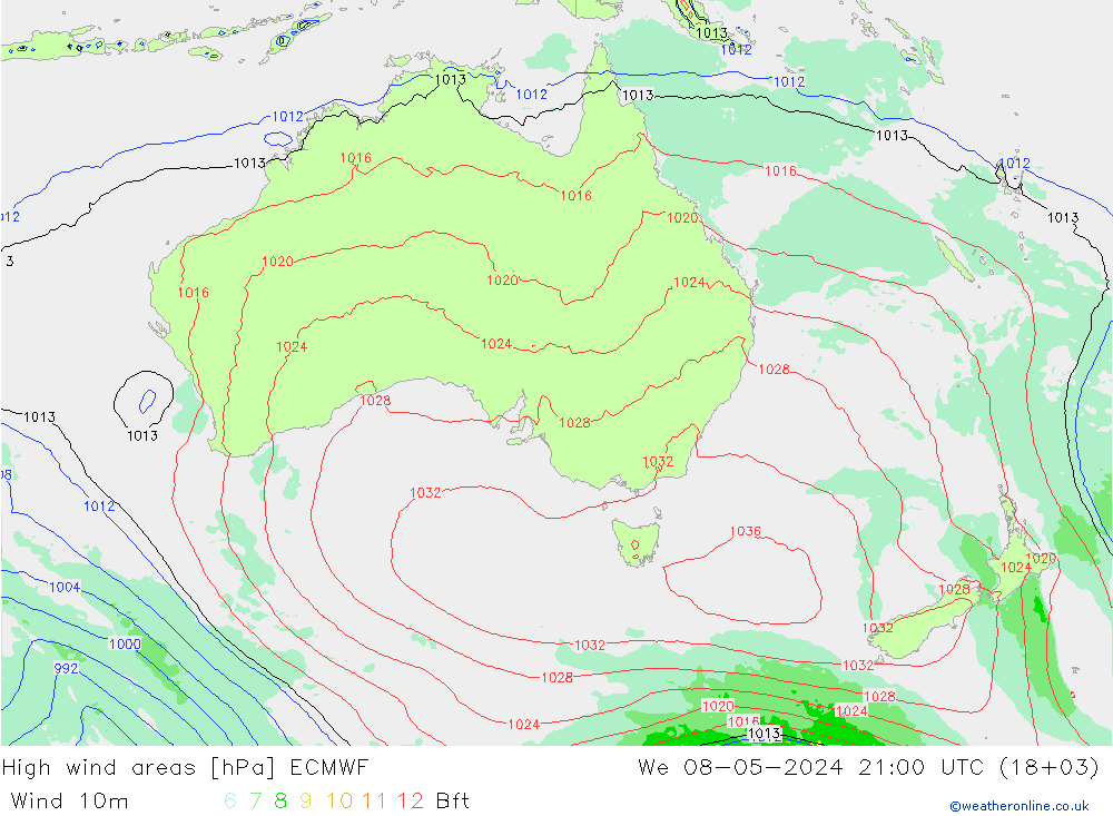 High wind areas ECMWF We 08.05.2024 21 UTC