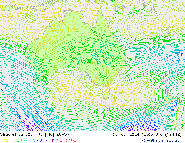 ветер 500 гПа ECMWF чт 09.05.2024 12 UTC