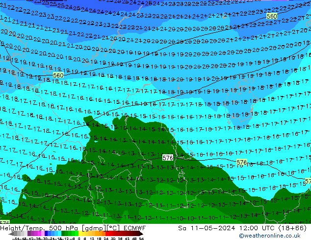 Z500/Rain (+SLP)/Z850 ECMWF Sa 11.05.2024 12 UTC