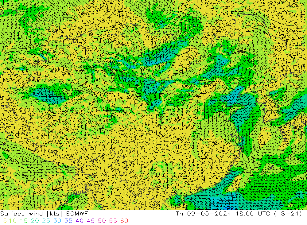 风 10 米 ECMWF 星期四 09.05.2024 18 UTC
