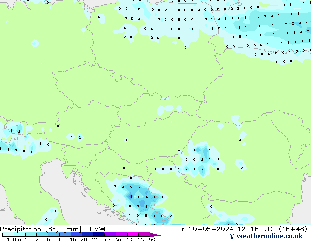 Precipitation (6h) ECMWF Fr 10.05.2024 18 UTC