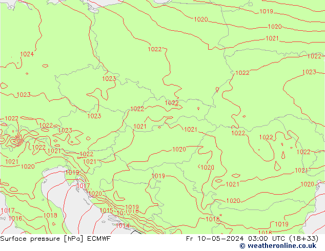 Atmosférický tlak ECMWF Pá 10.05.2024 03 UTC