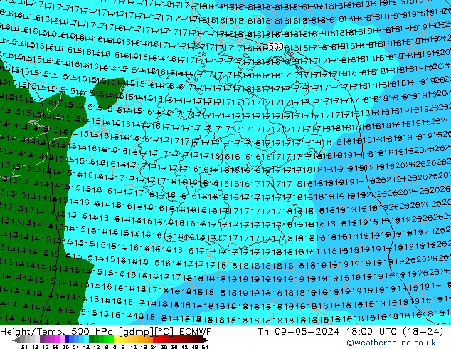 Height/Temp. 500 hPa ECMWF Th 09.05.2024 18 UTC