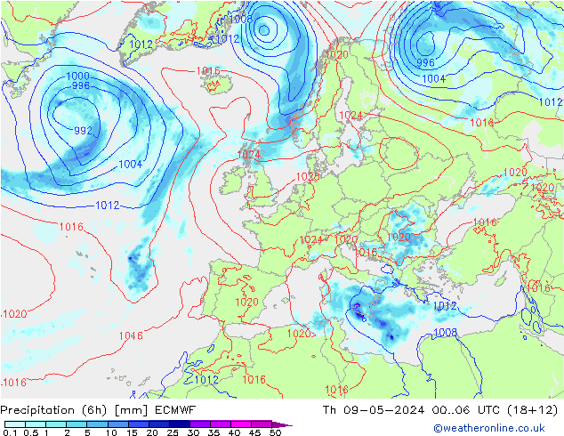 Z500/Rain (+SLP)/Z850 ECMWF Do 09.05.2024 06 UTC