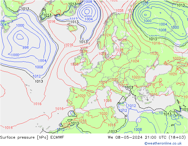 Atmosférický tlak ECMWF St 08.05.2024 21 UTC