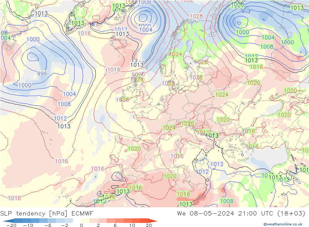 Tendencia de presión ECMWF mié 08.05.2024 21 UTC
