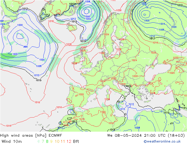 High wind areas ECMWF St 08.05.2024 21 UTC