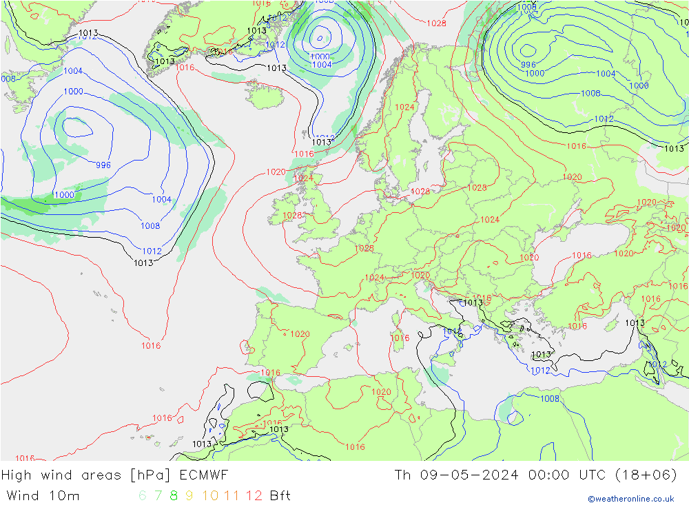 High wind areas ECMWF Qui 09.05.2024 00 UTC