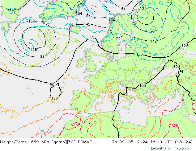 Height/Temp. 850 гПа ECMWF чт 09.05.2024 18 UTC