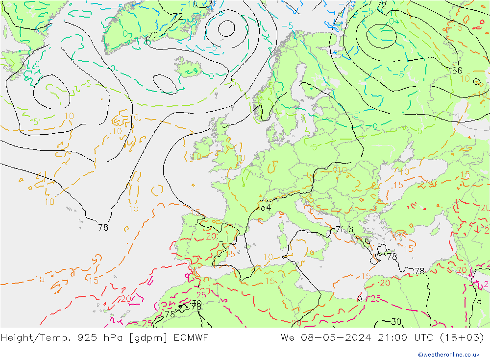 Geop./Temp. 925 hPa ECMWF mié 08.05.2024 21 UTC