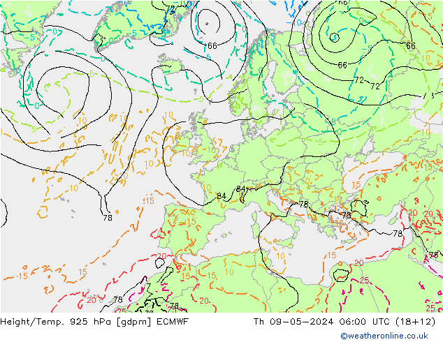 Height/Temp. 925 hPa ECMWF gio 09.05.2024 06 UTC
