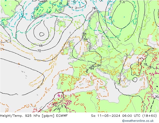 Height/Temp. 925 hPa ECMWF Sáb 11.05.2024 06 UTC